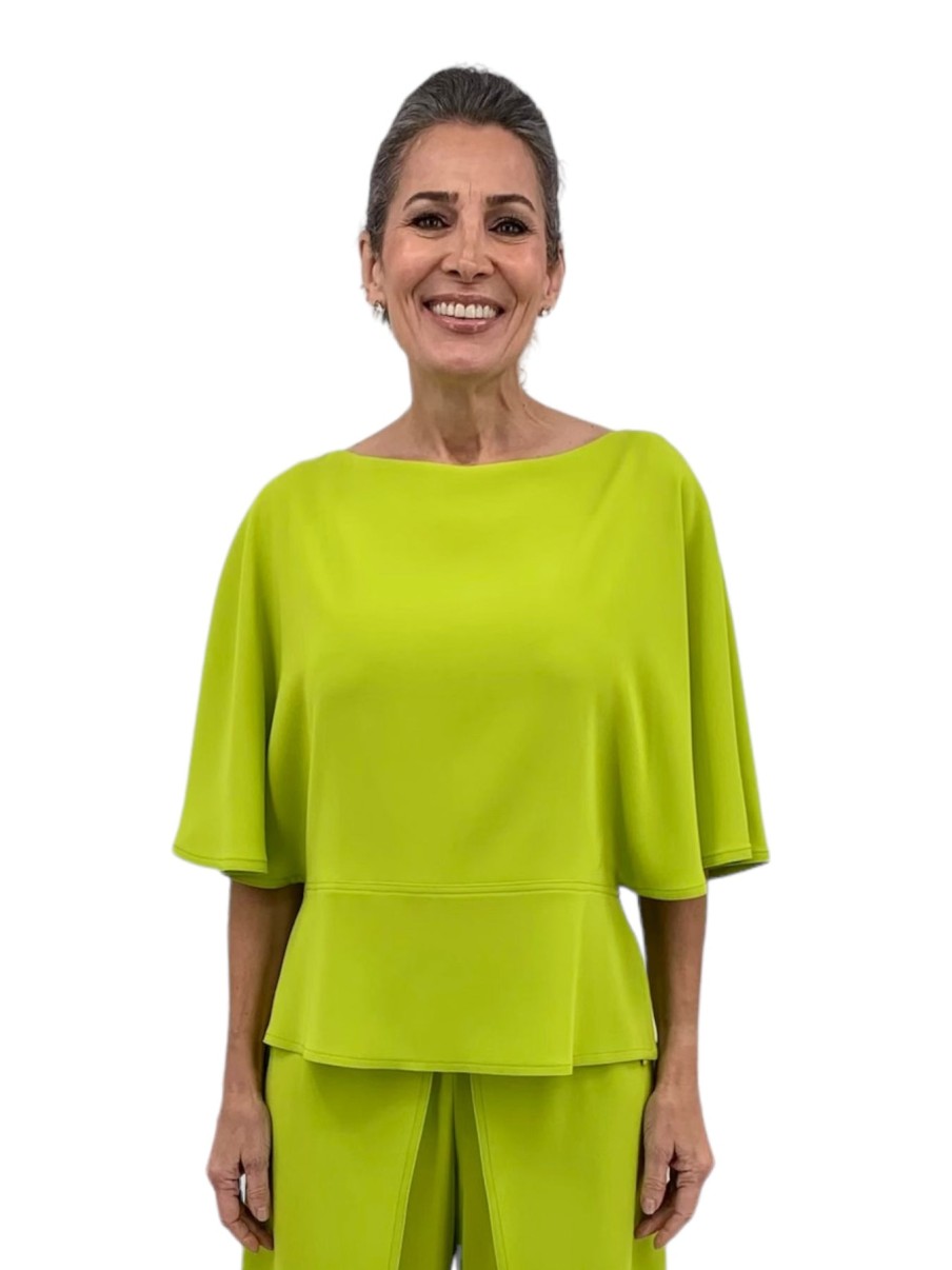 Tom and Linda Platt Tops | Matte Crepe Blouson Tunic In Lime