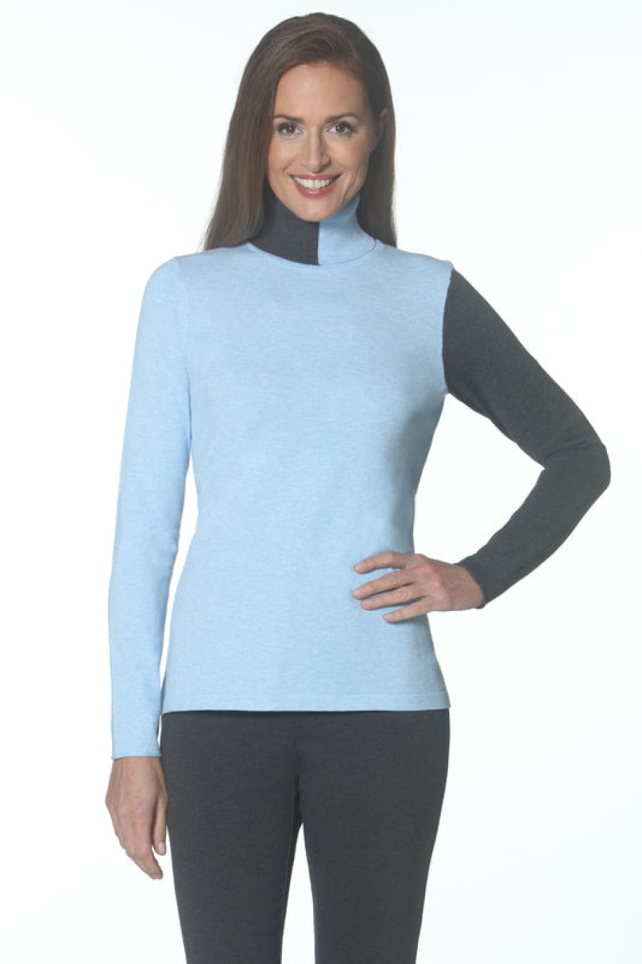 J'envie Tops | Colorblock Turtleneck - Sky/Charcoal