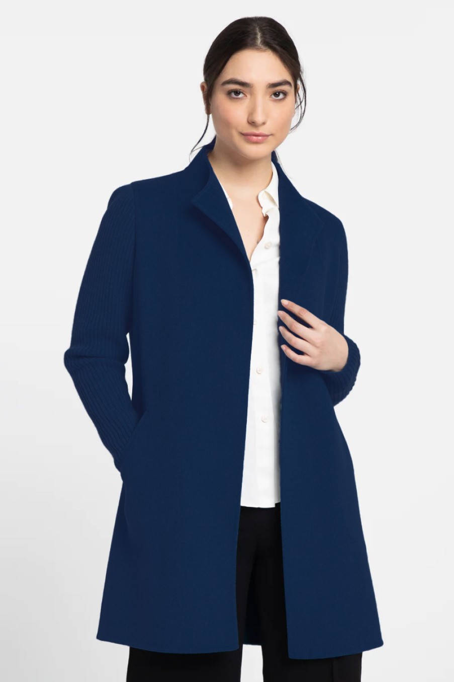 Kinross Cashmere Jackets | Rib Sleeve Coat - Dusk