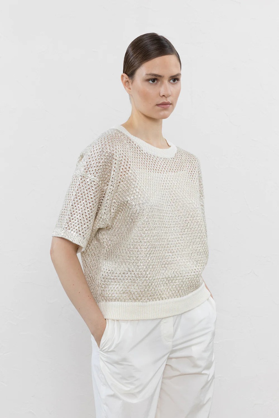 Peserico Tops | Knit Sweater In Gold Print