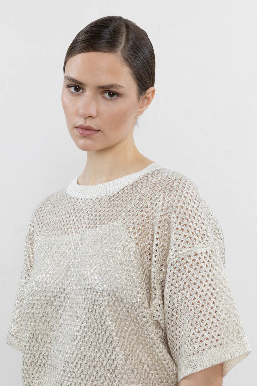 Peserico Tops | Knit Sweater In Gold Print