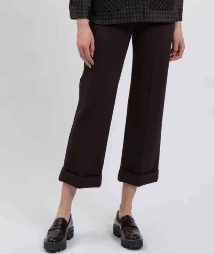 Estelle and Finn Pants | Crop Wide Leg Cuffed Pant In Black