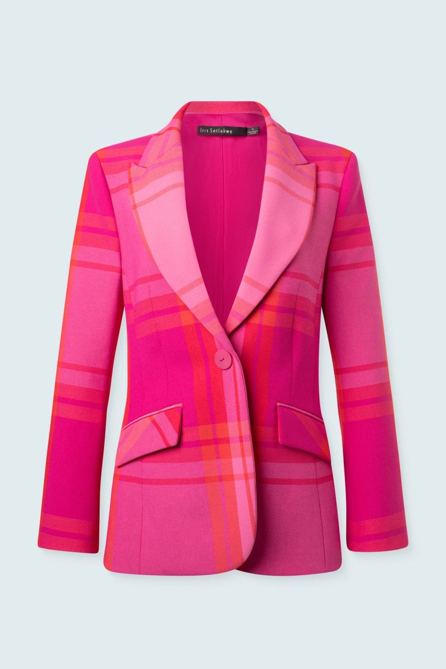 Iris Setlakwe Jackets | Single Button Blazer Trompet Sleeve In Pink Red Plaid