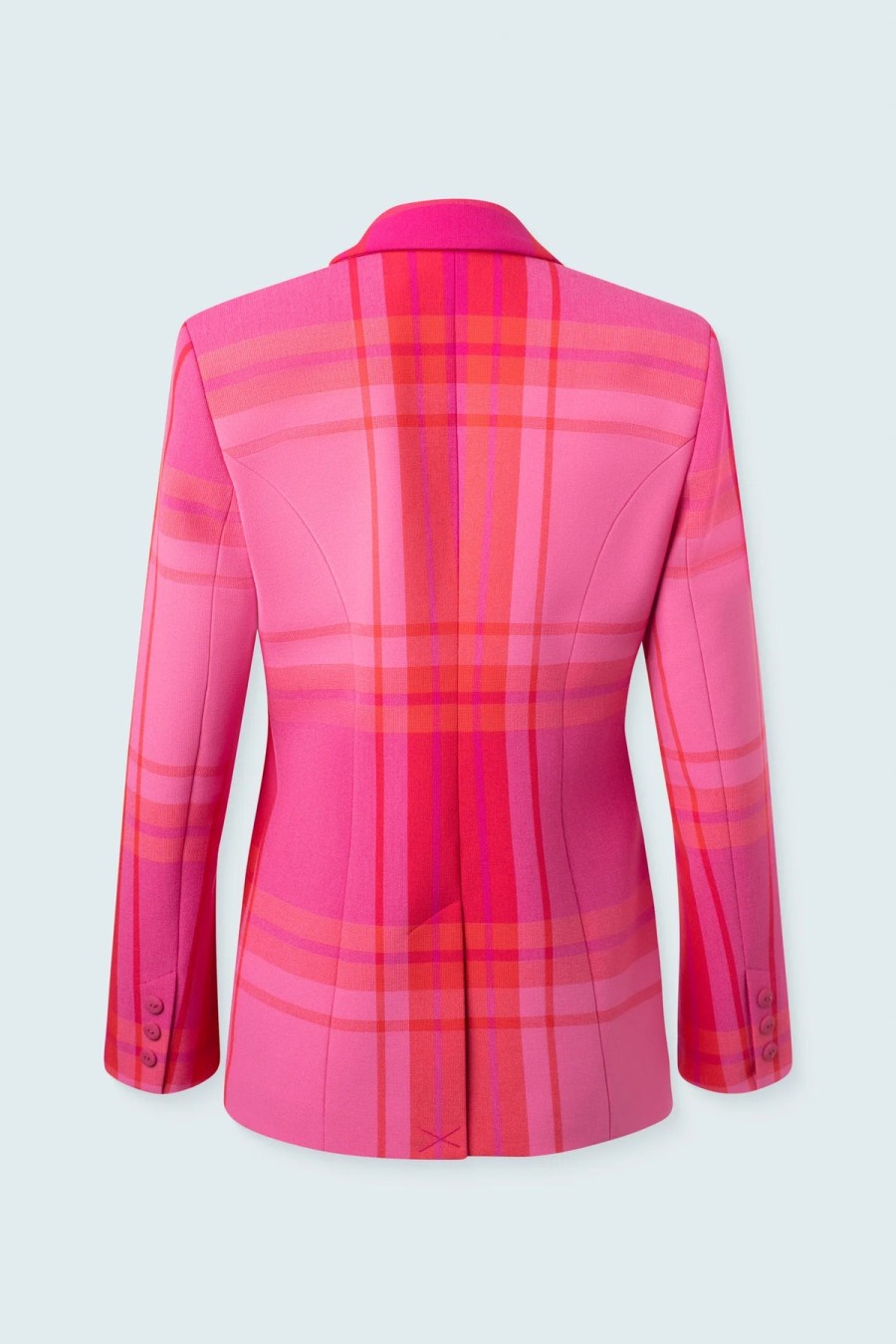 Iris Setlakwe Jackets | Single Button Blazer Trompet Sleeve In Pink Red Plaid