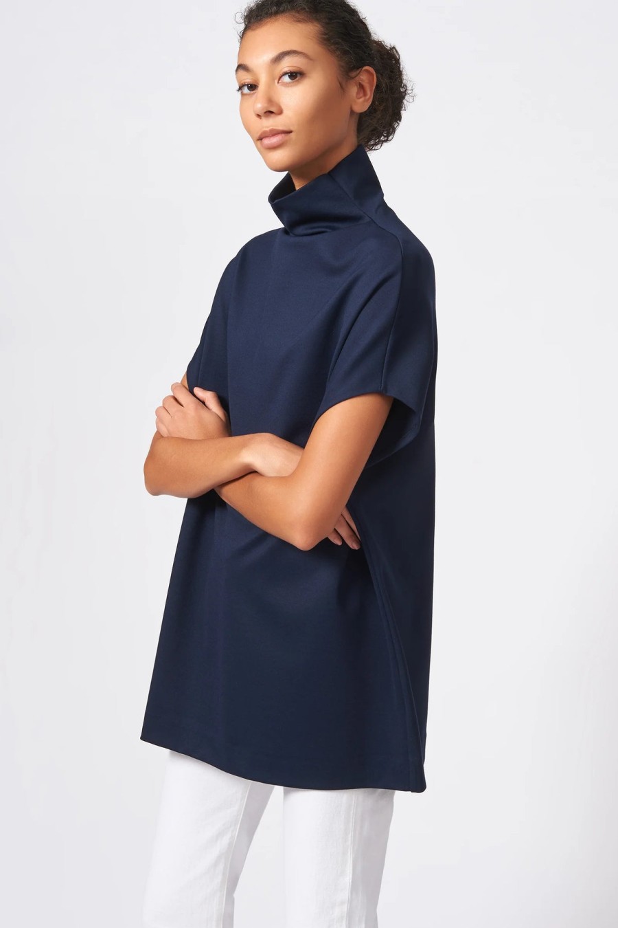 Kal Rieman Tops | Ponte Funnelneck Top - Navy