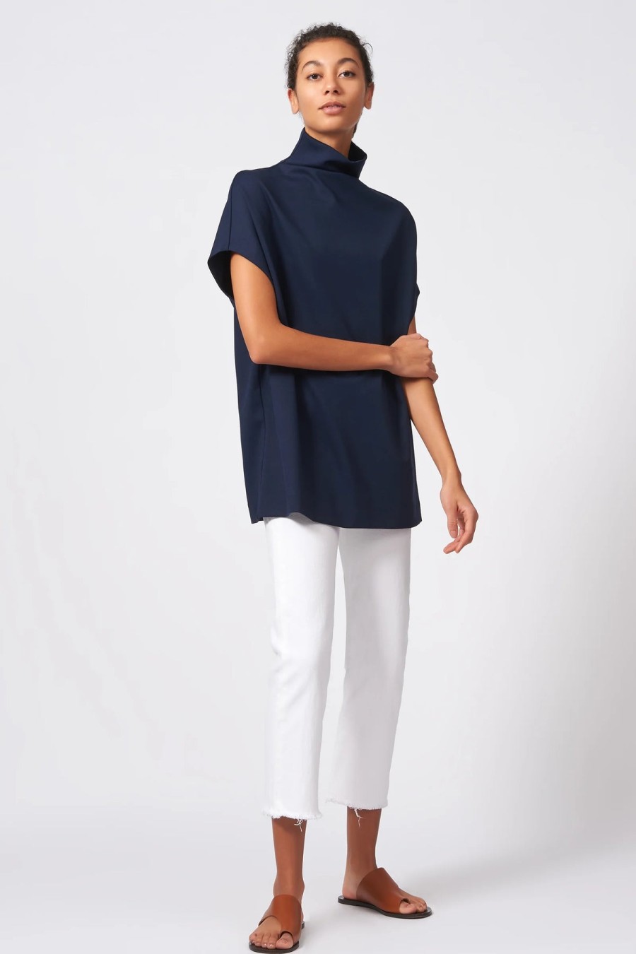 Kal Rieman Tops | Ponte Funnelneck Top - Navy