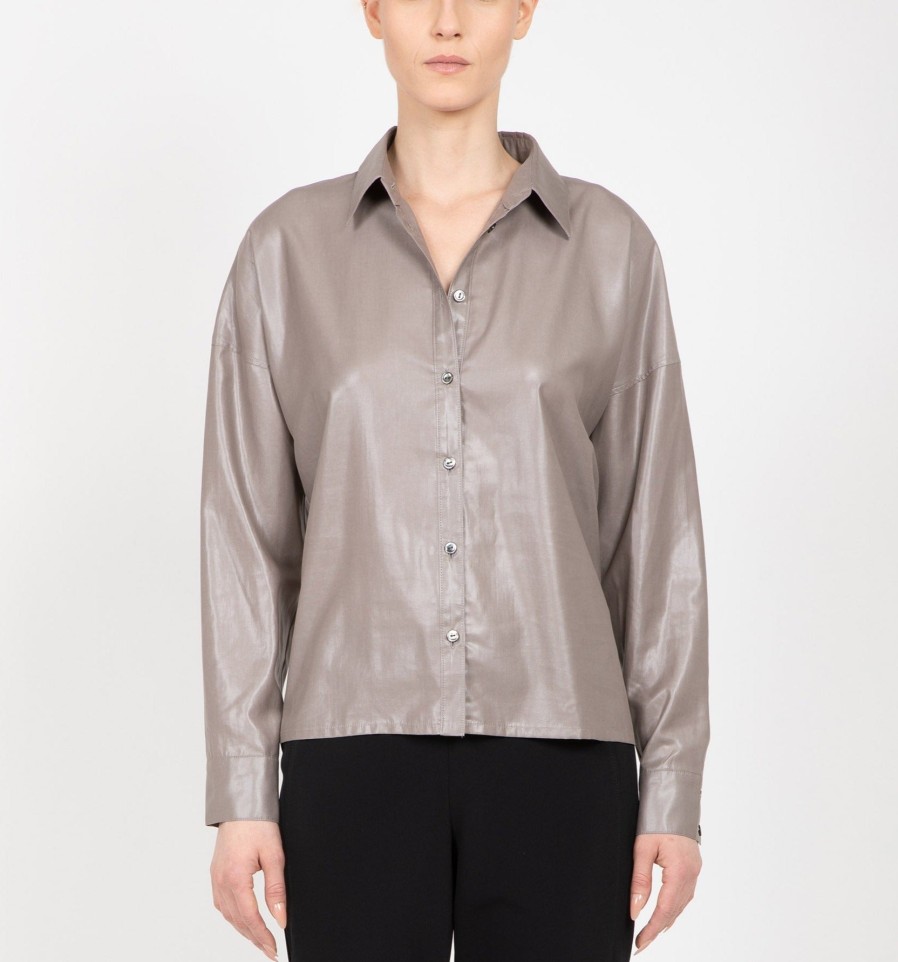 Hilton Hollis Tops | Glazed Organza Shirt In Pewter