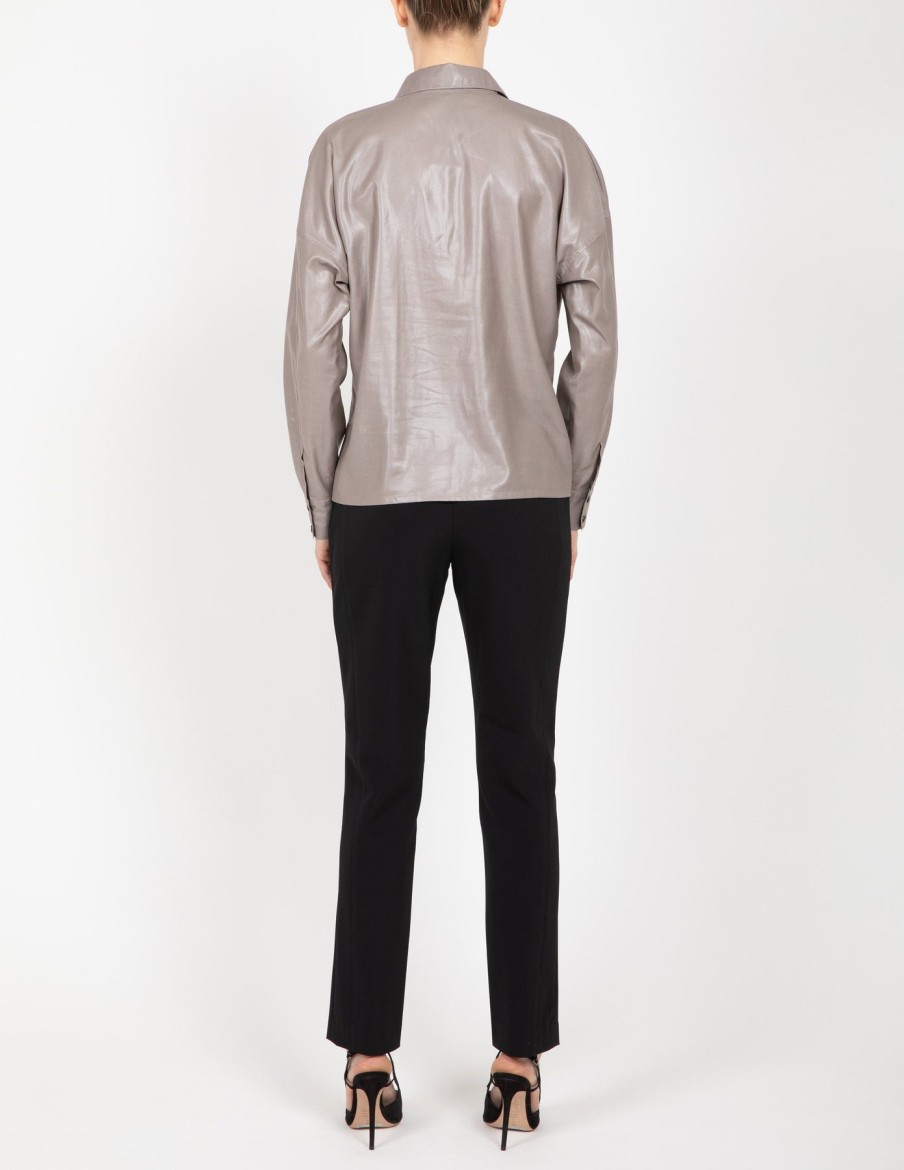 Hilton Hollis Tops | Glazed Organza Shirt In Pewter