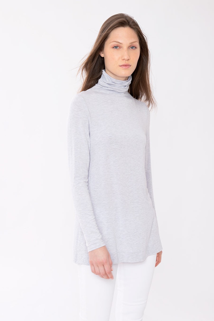 Kinross Cashmere Tops | Scrunch Neck Tunic - Gris