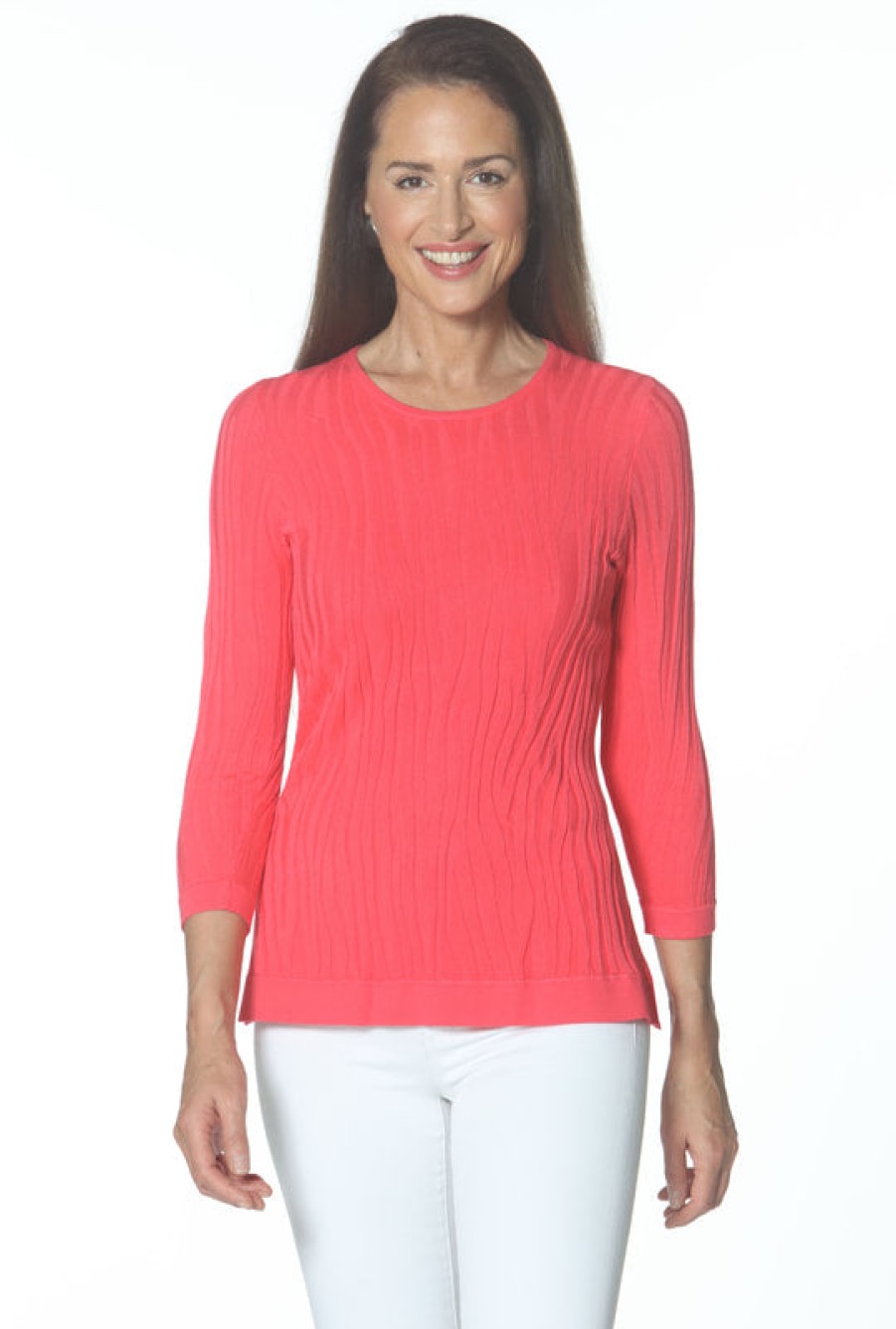 J'envie Tops | Vertical Textured Wave Top In Rouge