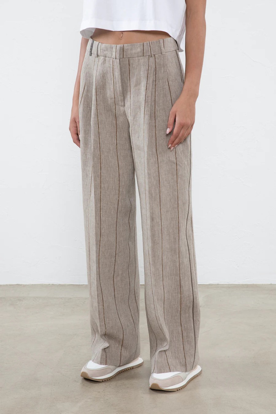 Peserico Pants | Striped Linen Pleated Trousers