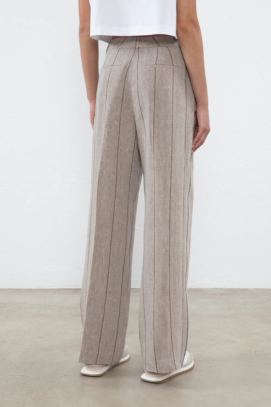 Peserico Pants | Striped Linen Pleated Trousers