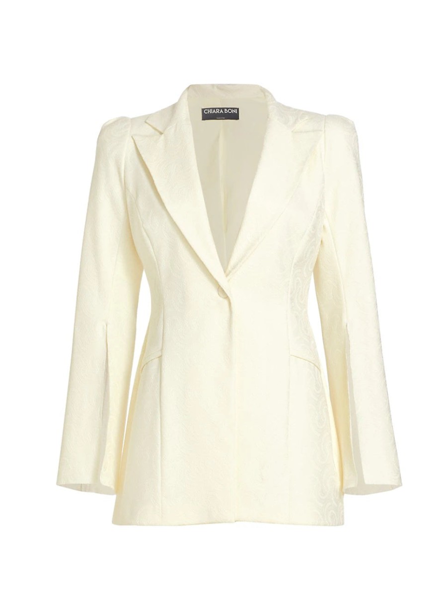 Chiara Boni Jackets | Ottilia Monogrammed-Lace Blazer - Cream