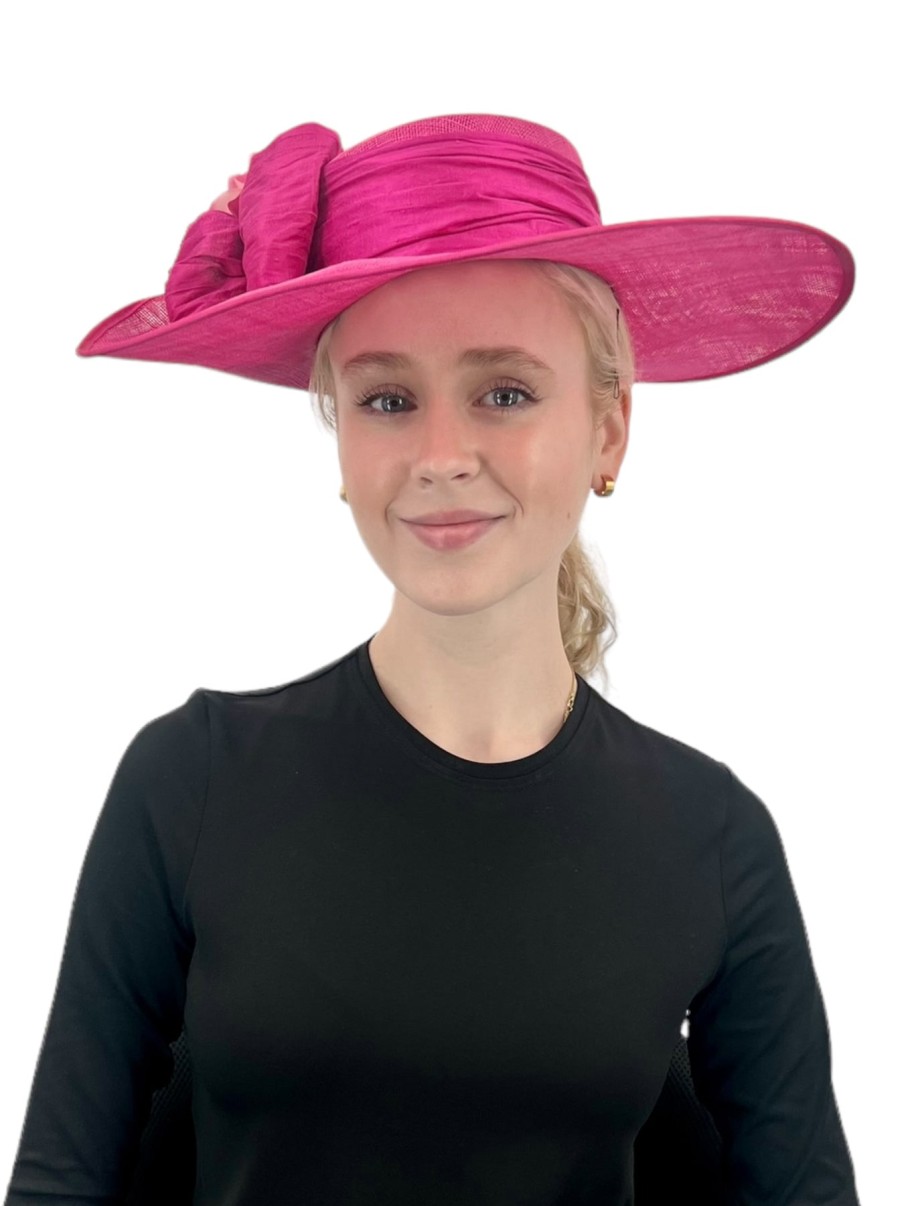 Hats by Katie Accessories | Hot Pink Turn Up Side Sinamay Straw Hat