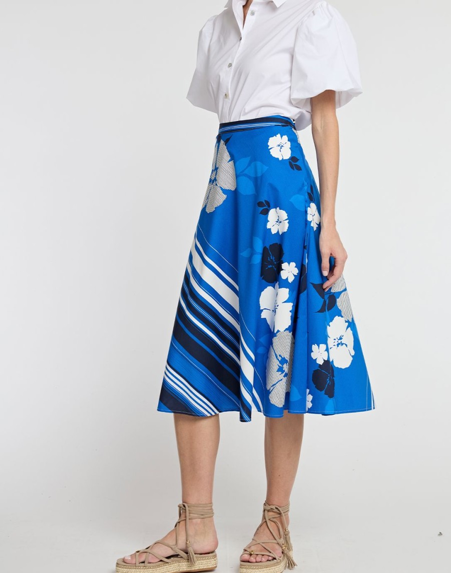 Hinson Wu Skirts | Gloria Engineered Floral Stripe Print Bias Skirt