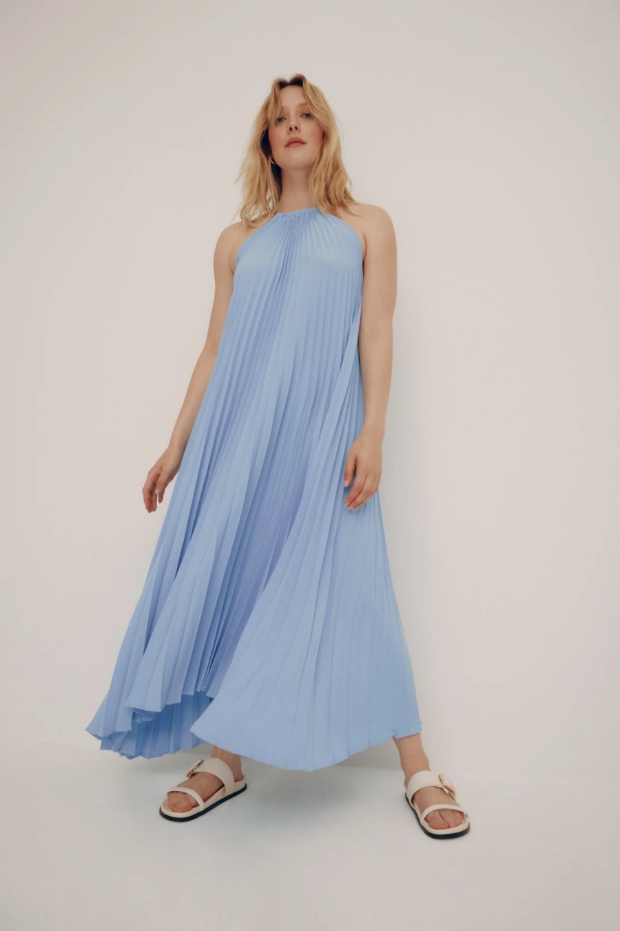 Iris Setlakwe Dresses | Halter Top Long Pleated Dress In Light Blue