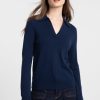 Kinross Cashmere Tops | Splitneck Polo - Navy