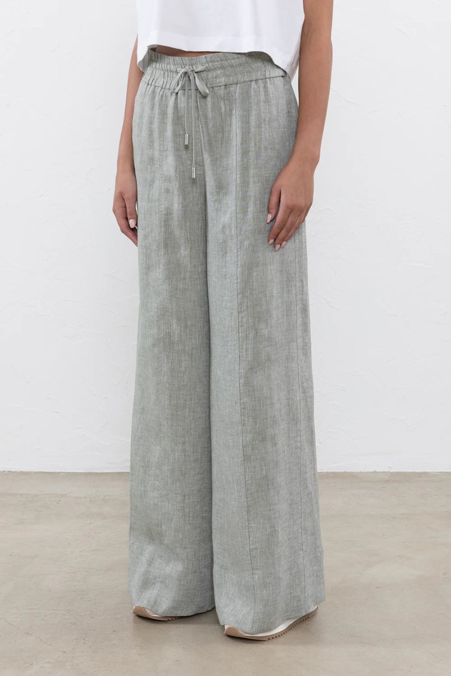 Peserico Pants | Light Pure Linen Wide Trousers In Lagoon Green