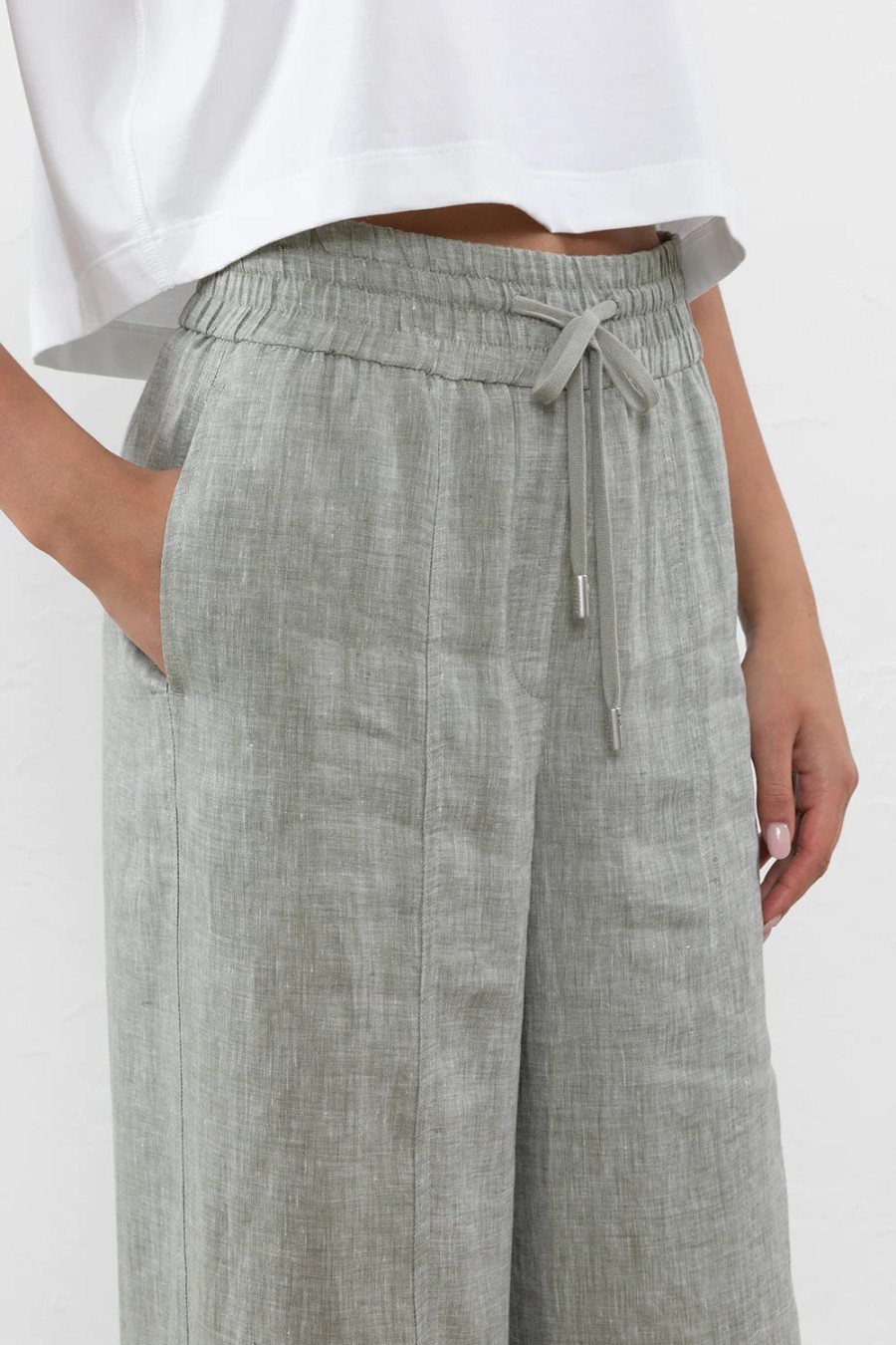 Peserico Pants | Light Pure Linen Wide Trousers In Lagoon Green