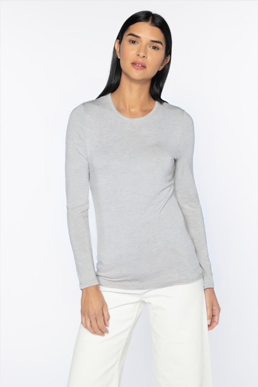 Kinross Cashmere Tops | Bamboo Crew - Gris