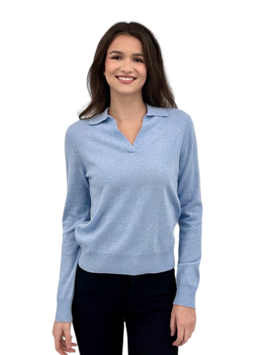 Kinross Cashmere Tops | Split Neck Polo In Coastal