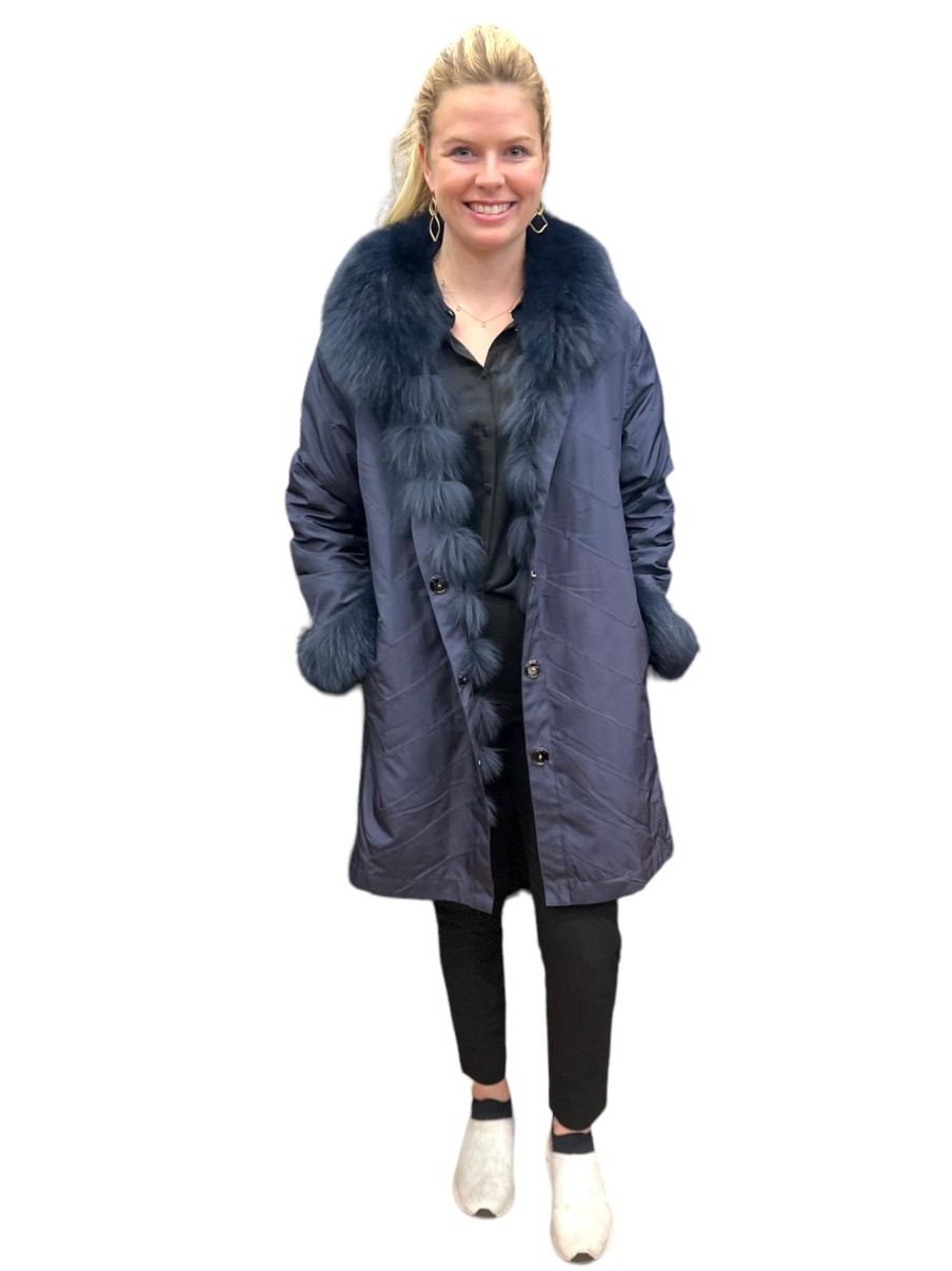 Diomi Jackets | Audrey Reversible Travel Coat In Navy