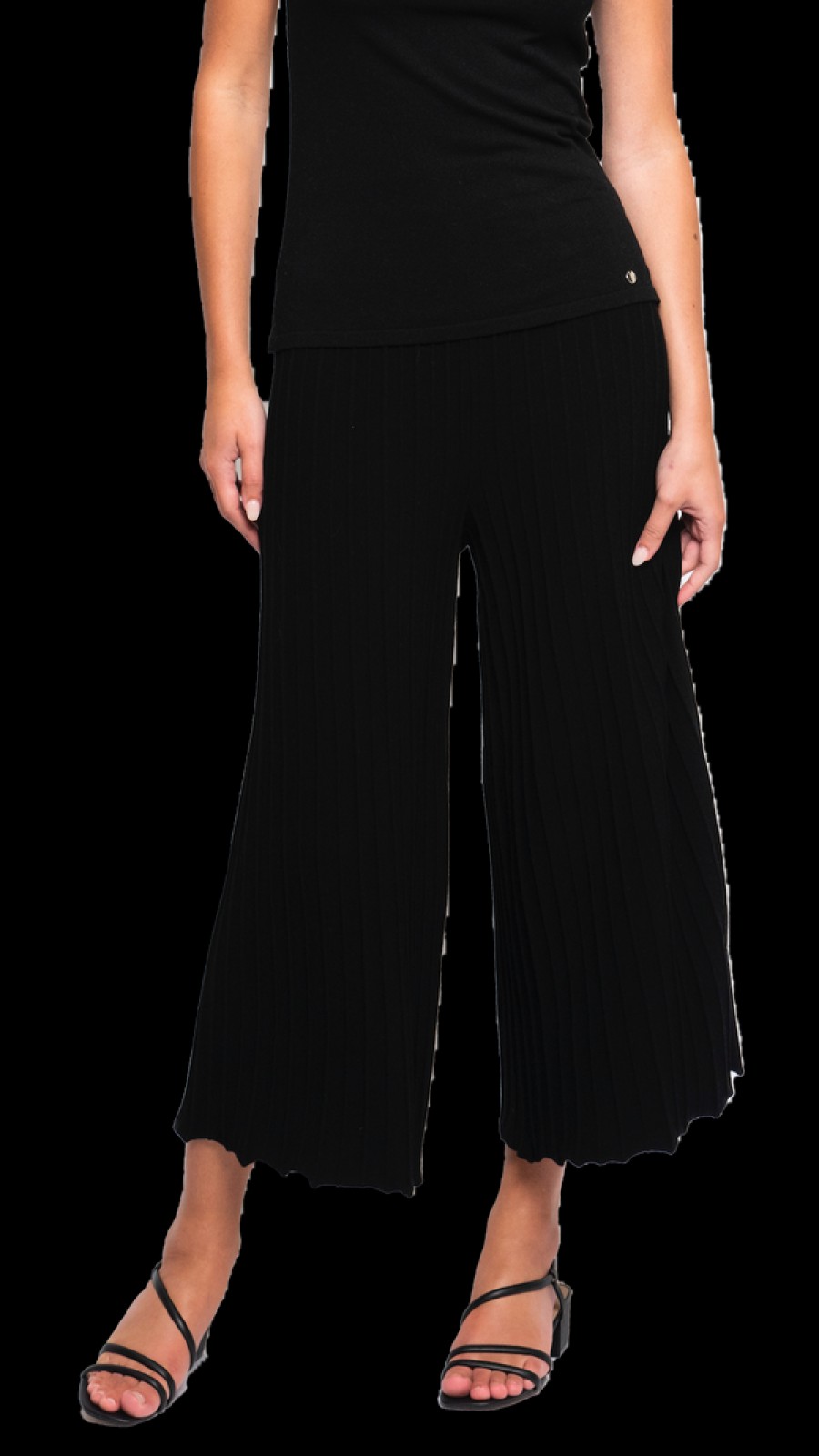 Biana Pants | Giuliana Plisse-Look Cropped Wide Leg Pants In Black