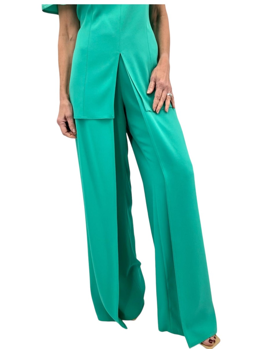 Tom and Linda Platt Pants | Satin Back Matte Crepe Skant Pant In Jade