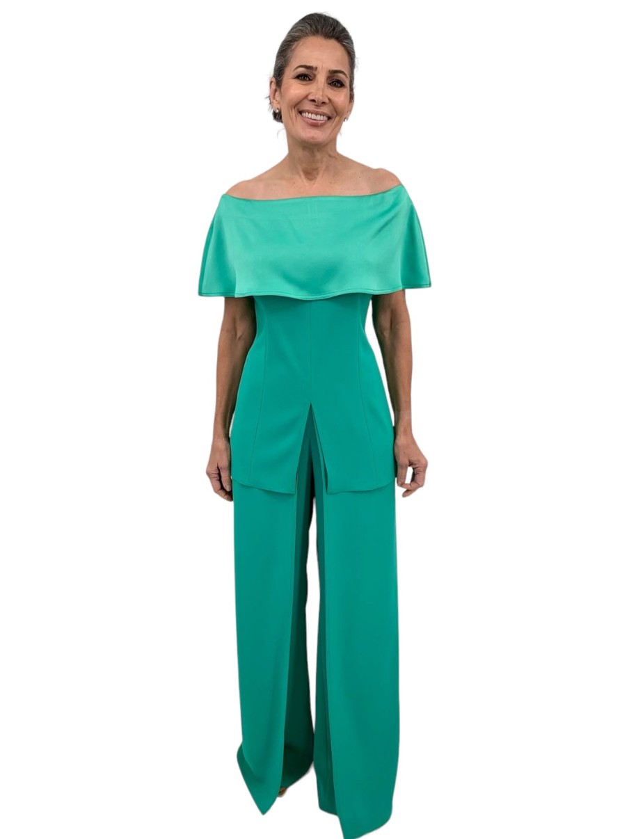 Tom and Linda Platt Pants | Satin Back Matte Crepe Skant Pant In Jade