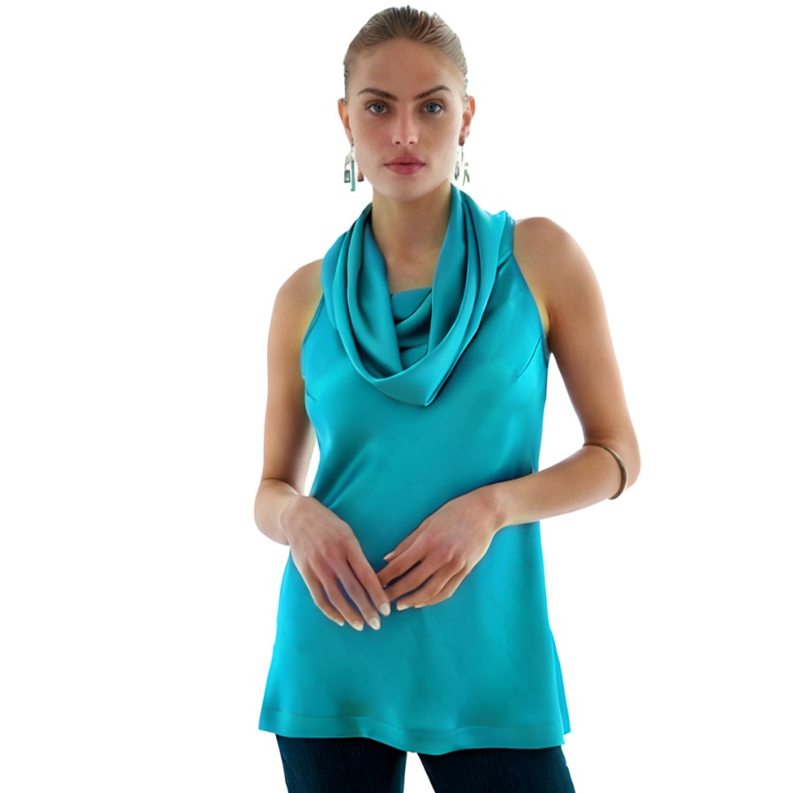 Finley Tops | Cowl Neck Top Hammered Satin In Teal