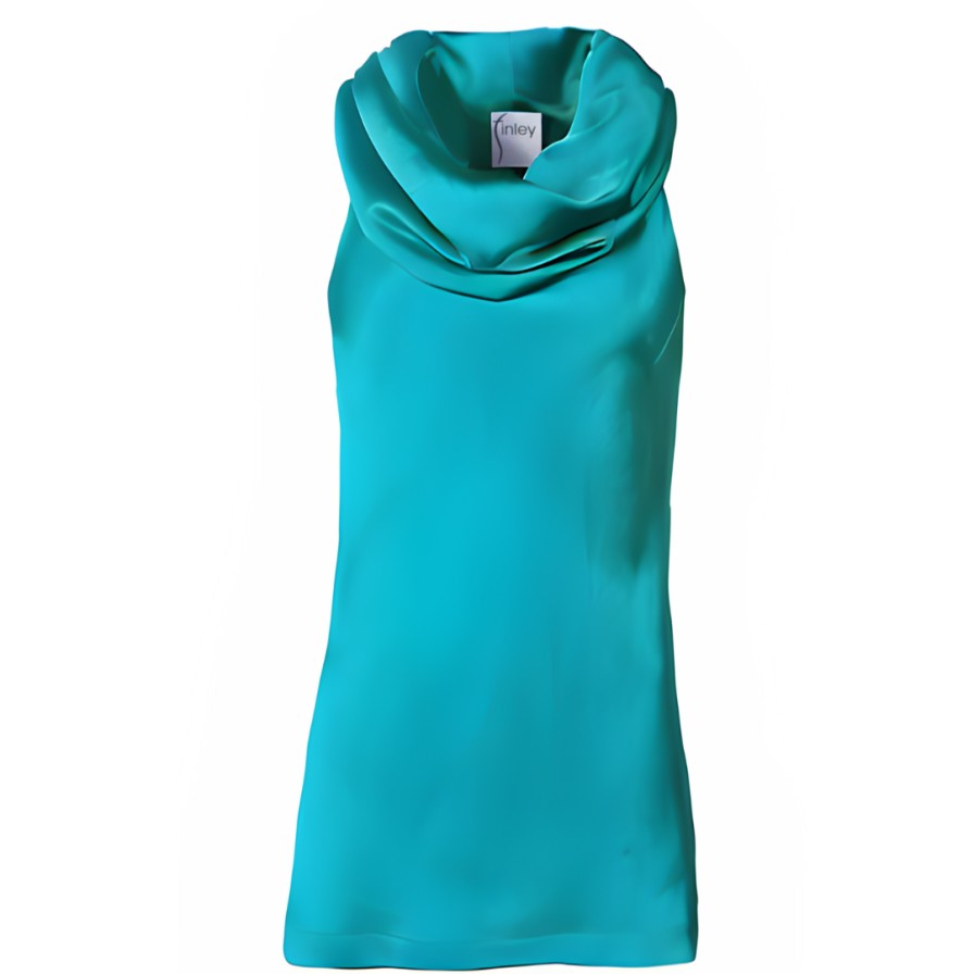 Finley Tops | Cowl Neck Top Hammered Satin In Teal