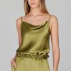 Mi Jong Lee Tops | Satin Draped Front Camisole In Fiddlehead