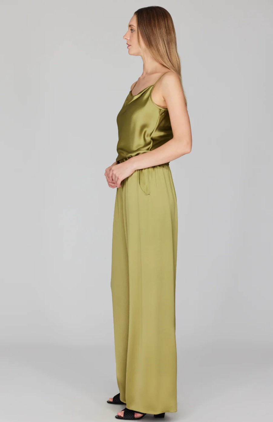 Mi Jong Lee Tops | Satin Draped Front Camisole In Fiddlehead