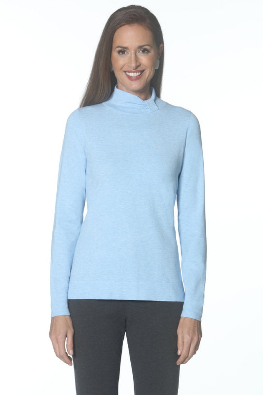 J'envie Tops | Tab Mock Neck Top In Sky