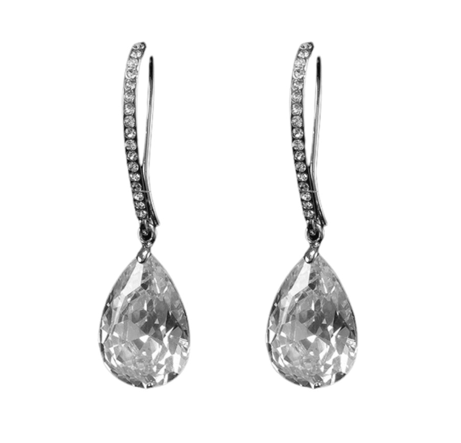 Beje Designs Accessories | Crystal Pave Teardrop Earring - Silver