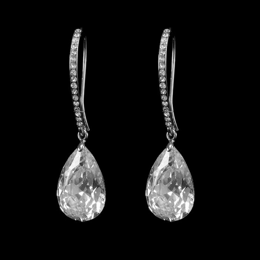 Beje Designs Accessories | Crystal Pave Teardrop Earring - Silver