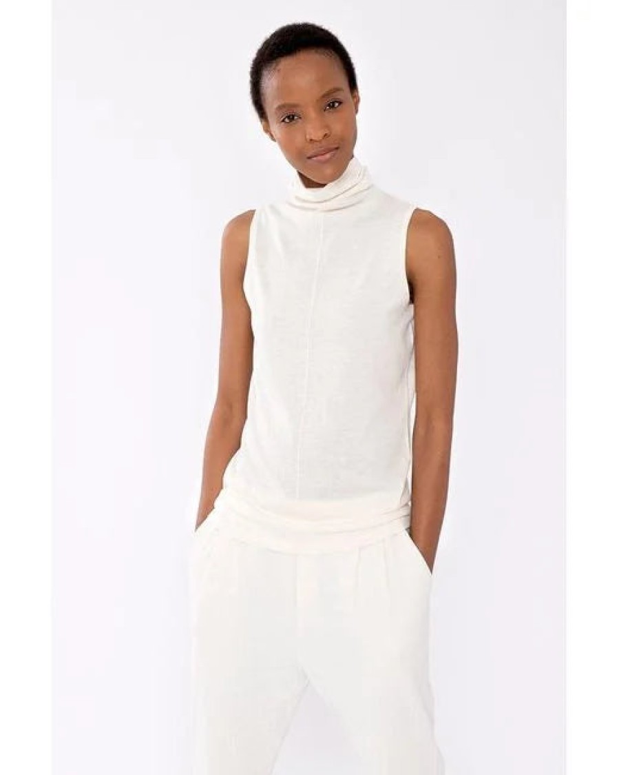 Kinross Cashmere Tops | Seamed Funnel Tank In Ivory