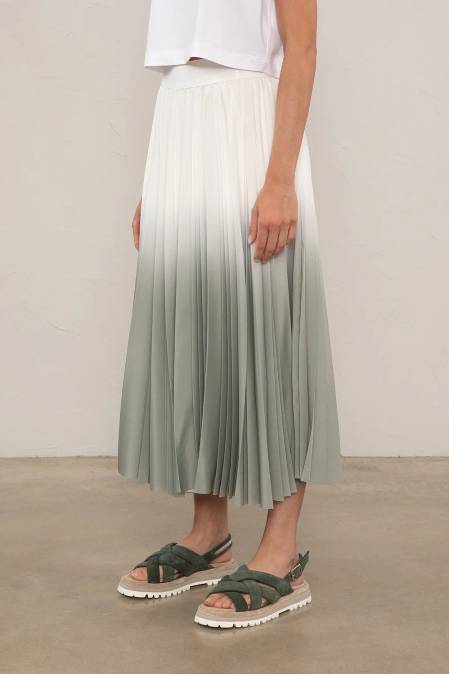 Peserico Skirts | Degrade-Effect Sunray Pleated Midi Skirt In Lagoon Green