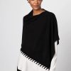 Kinross Cashmere Tops | Twist Stitch Poncho - Black/Dune