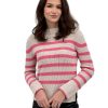 Kinross Cashmere Tops | Striped Rib Funnel In Champagne/Shrimp