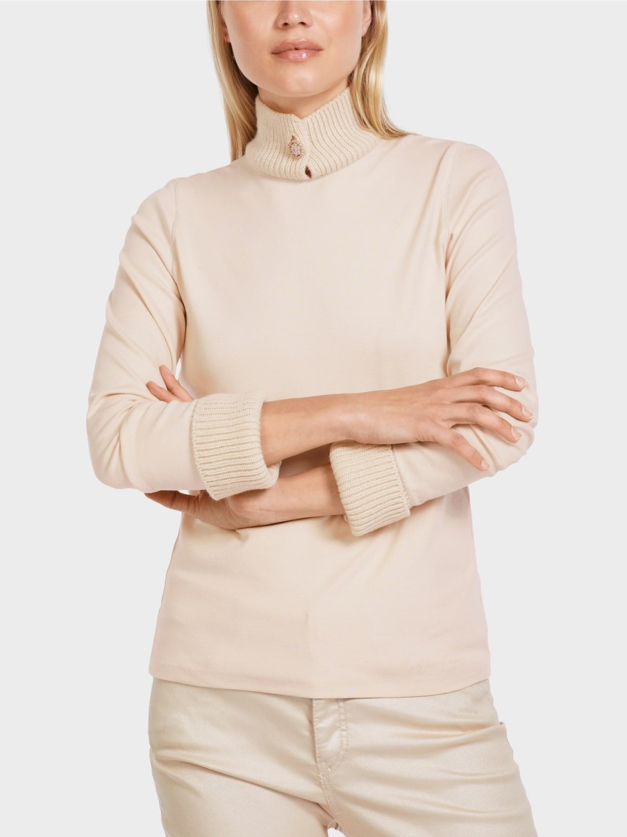 Marc Cain Tops | Long Sleeve With Material Mix In Soft Blossom