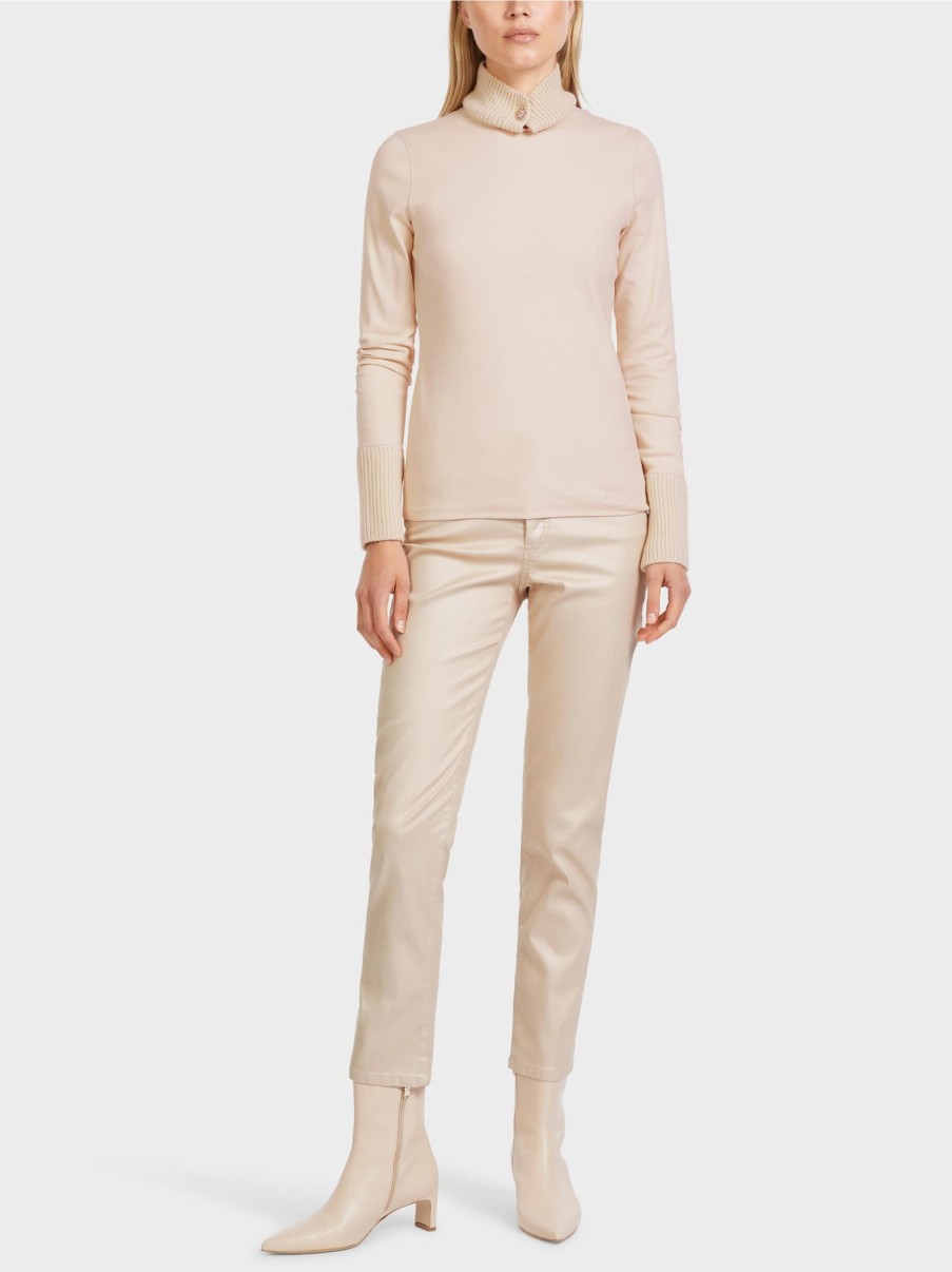 Marc Cain Tops | Long Sleeve With Material Mix In Soft Blossom