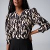 Iris Setlakwe Tops | Printed Puffy Sleeve Top In Black/Bone