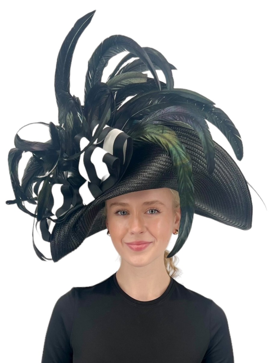 Hats by Katie Accessories | Large Black Turn Up Brim Straw Hat