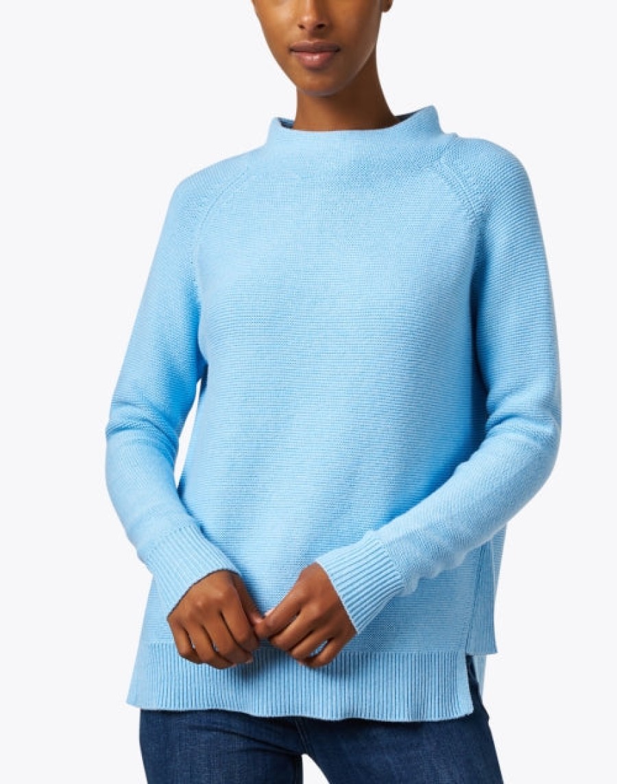 Kinross Cashmere Tops | Garter Stitch Funnel In Coastal