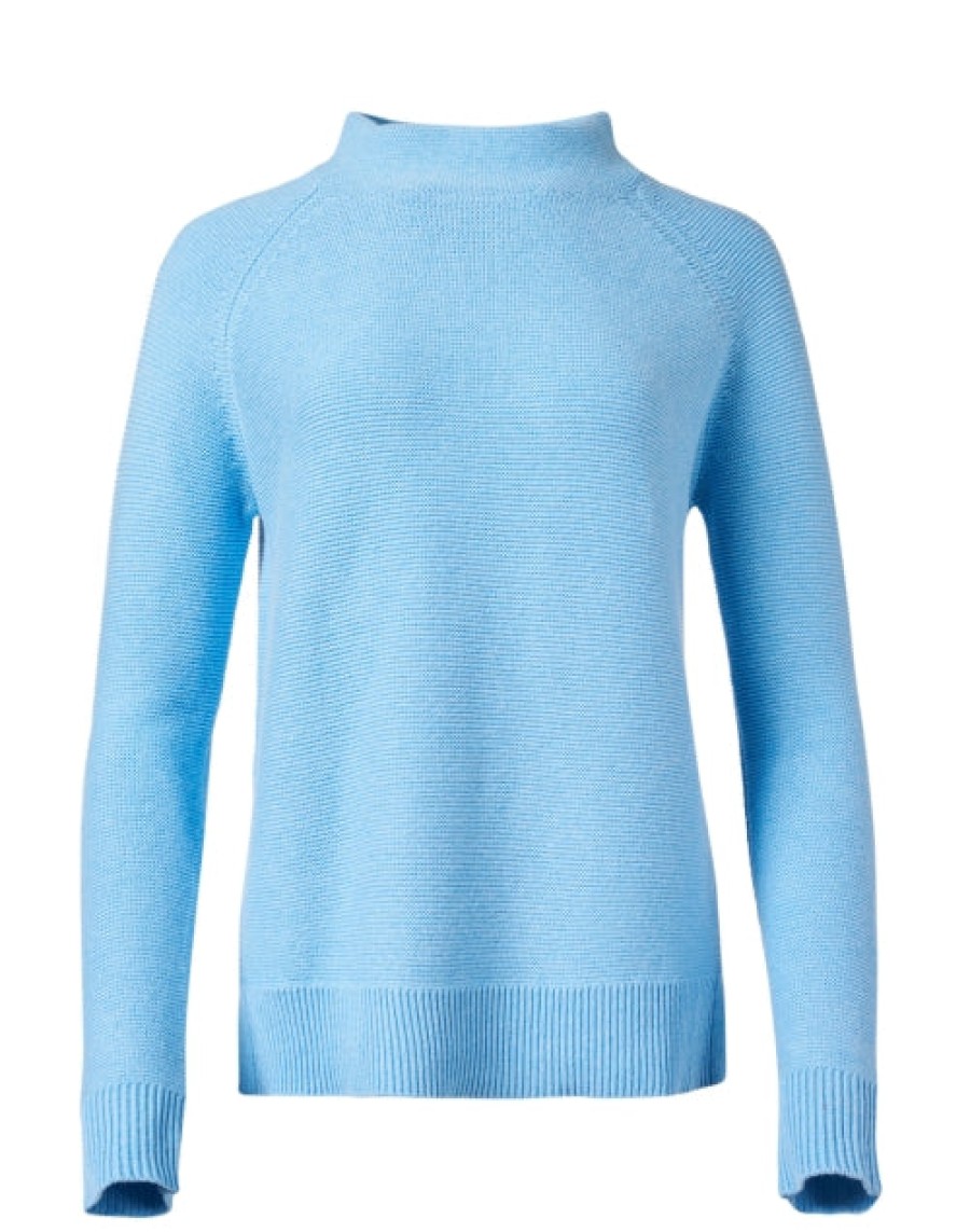 Kinross Cashmere Tops | Garter Stitch Funnel In Coastal