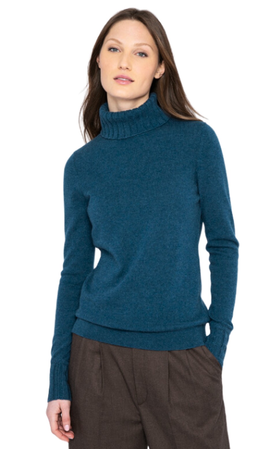 Kinross Cashmere Tops | Chunky Trim T-Neck In Ocean