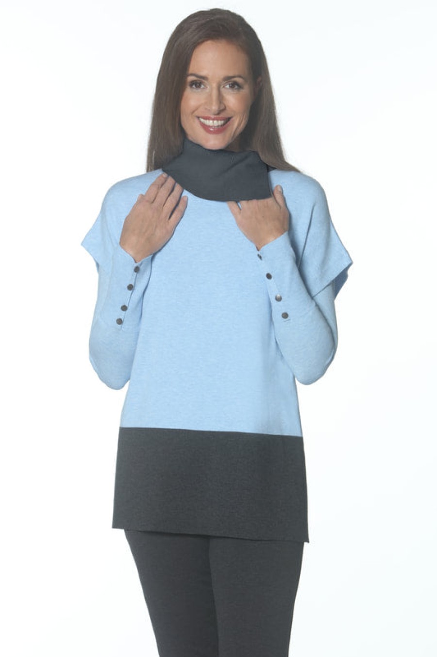 J'envie Tops | Colorblock Pullover - Sky/Charcoal