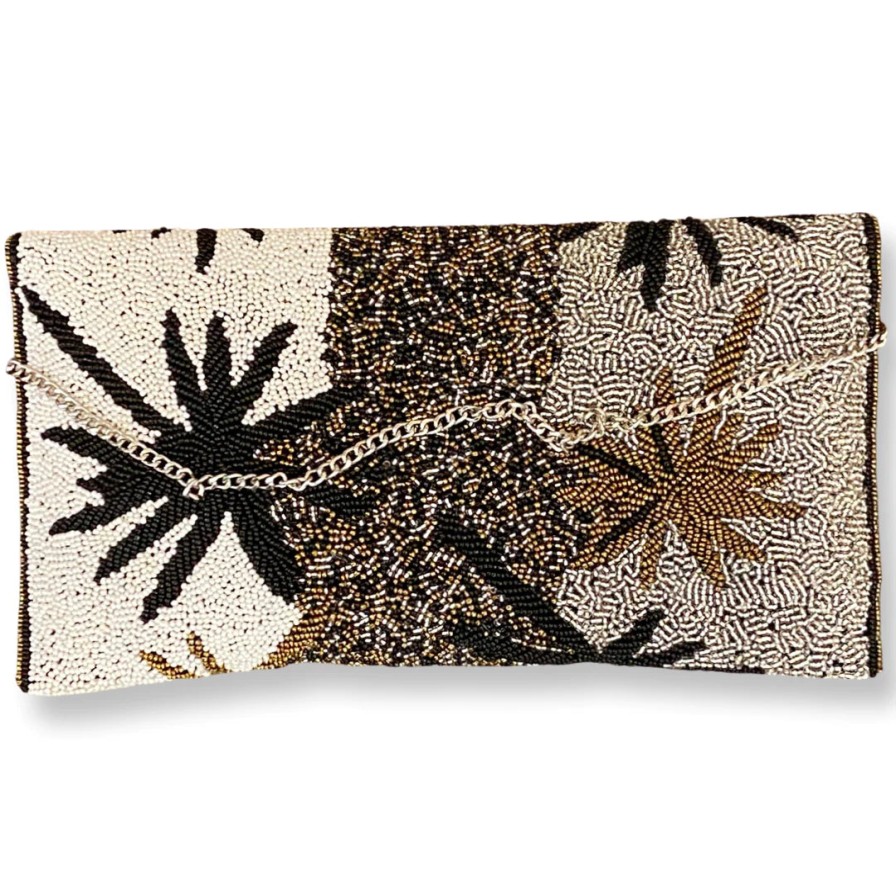 David Jeffery Accessories | Gold Black Silver Beaded Clutch With Strap