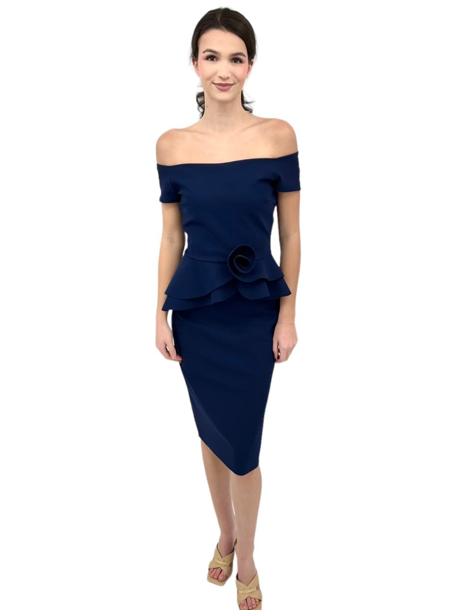 Chiara Boni Dresses | Off-Shoulder Jersey Dress In Blu Notte